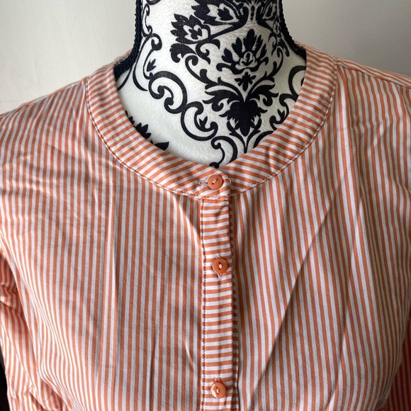 Linea by Louis Dell'Olio Size 2 White and Orange Bell Sleeve Striped Blouse - Picture 10 of 14
